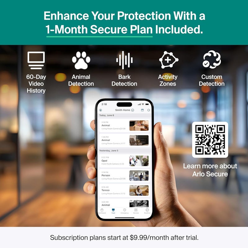 ARLO Essential Indoor Pan Tilt Security Camera 2K (2025 Release) - Wired Plug-in Power, Person Recognition, Animal Detection, Animated Preview, 1-Month Secure Plan, Auto Motion Tracking, 1 Cam, White - Image 4